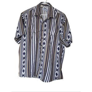 Vintage Roper Mens Multicolor Striped Tribal Aztec Button Up Western Shirt XL